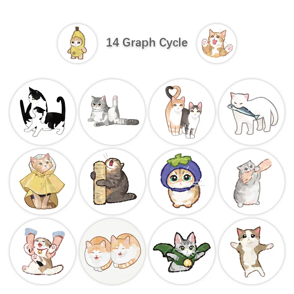 500 sztuk/rolka Kreskówkowe Pętle Śliczne Zwierzęta Kotek Dekoracja Naklejki na Biurko Telefon Komórkowy Kubek na Wodę Hurtownia Artykułów Papierniczych dla Dzieci