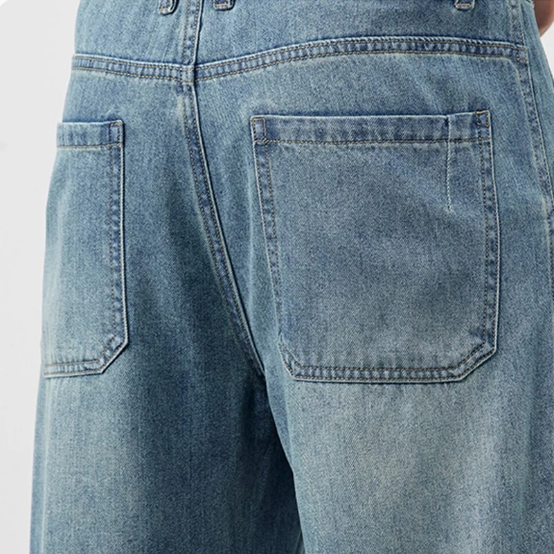 الصيف الحرير الجليد LyocellTencel مستقيم الجينز الرجال الضوء الأزرق الرجعية فضفاضة صغيرة مستقيم أنبوب مطاطا الدنيم نسخة رقيقة السراويل #6
