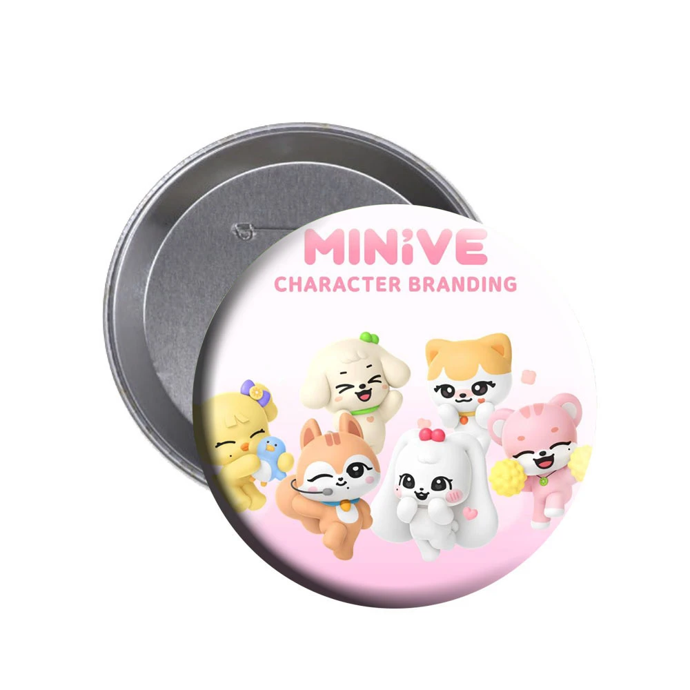 KPOP IVE Badge Cartoon MINIVE Wonyoung Yujin Gaeul Rei Liz Leeseo Round Brooch Bags Clothes Accessories Fans Collection Gift