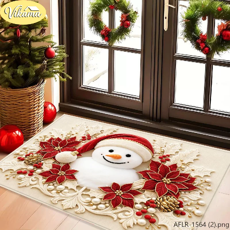 VIKAMA 3D Snowman Christmas Rug Soft Non Slip Entryway Mat for Foyer Festive Bathroom Decor Doormat Washable Cozy Home Decor