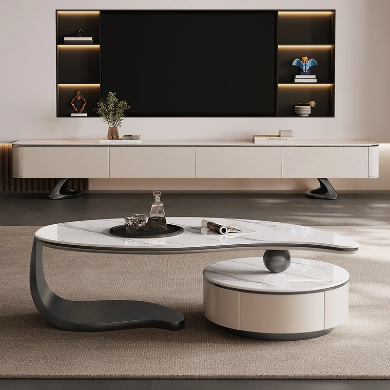 

Легкий роскошный минималистичный бытовой журнальный столик специальной формы в форме листа из каменной плиты для небольшой квартиры