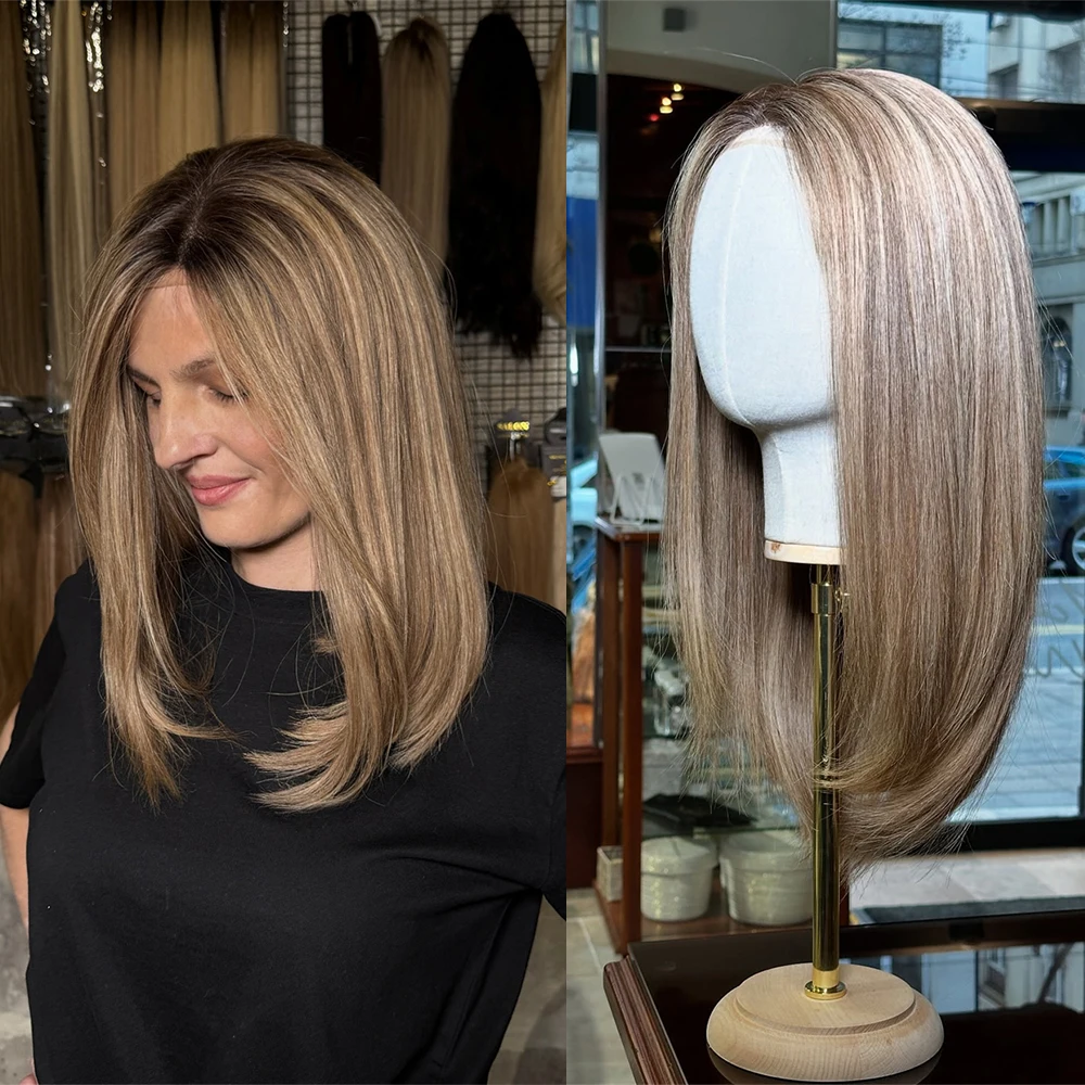 

Highlight Ash Blonde Lace Front Wig Long Straight Bob Wig Glueless Brown Mixed Blonde 13x4 Synthetic Lace Front Wigs for Women