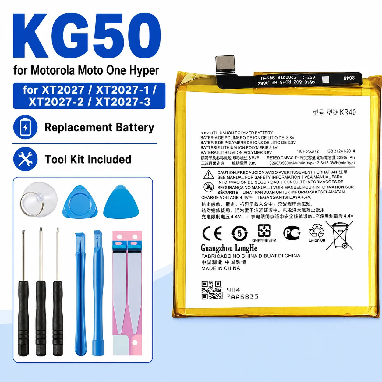 Batería de Iones de Litio KG50 para Motorola Moto One Hyper XT2027 XT2027-1 XT2027-2 XT2027-3, Batería Recargable para Teléfono con Kit de Herramientas