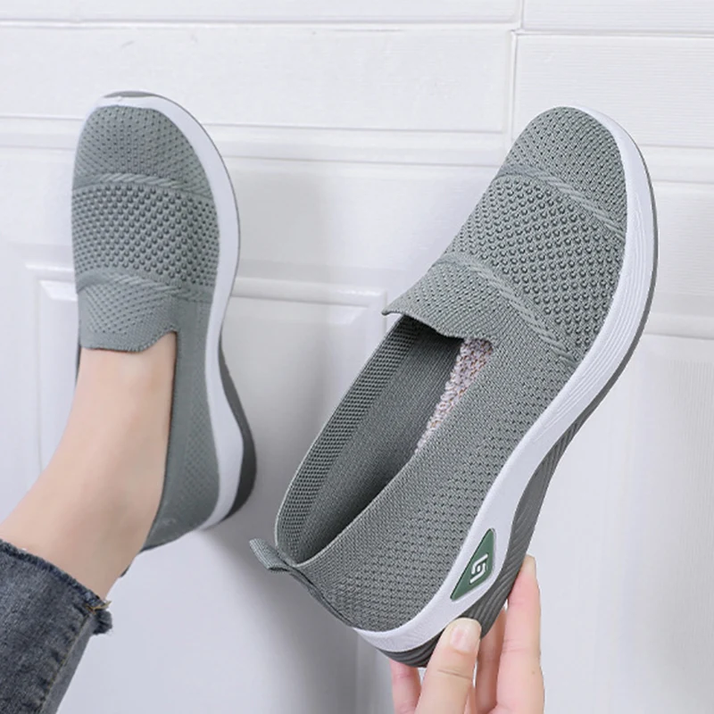 2026 Atmungsaktive Keilabsatz-Loafer für Damen, Frühling/Sommer, Slip-On, gestrickte Sportschuhe, rutschfeste, weiche Sohle, Walkingschuhe für Damen – Detail 8