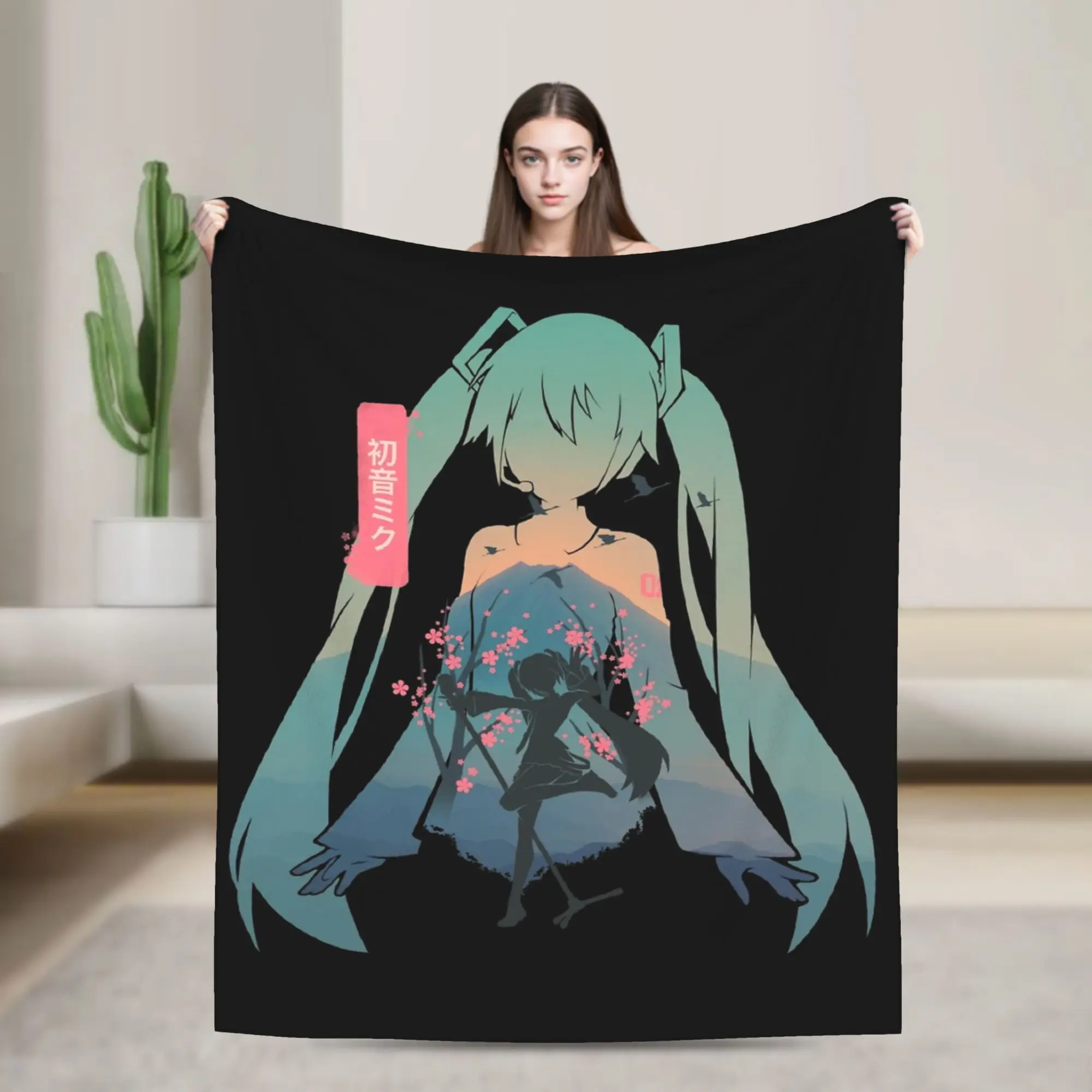 

Плед Hatsune Miku (певица, аниме) из вельвета, осенне-зимний, многофункциональный, легкий, тонкий, для дивана, спальни, как покрывало
