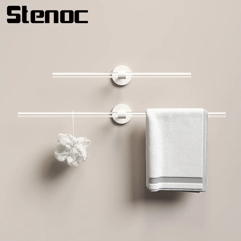 

Stenoc Mlik White Wall Mount Single Towel Bar Aluminum Towel Rack Balancing Single Bar Towels Storage Rack Bathroom Accessories