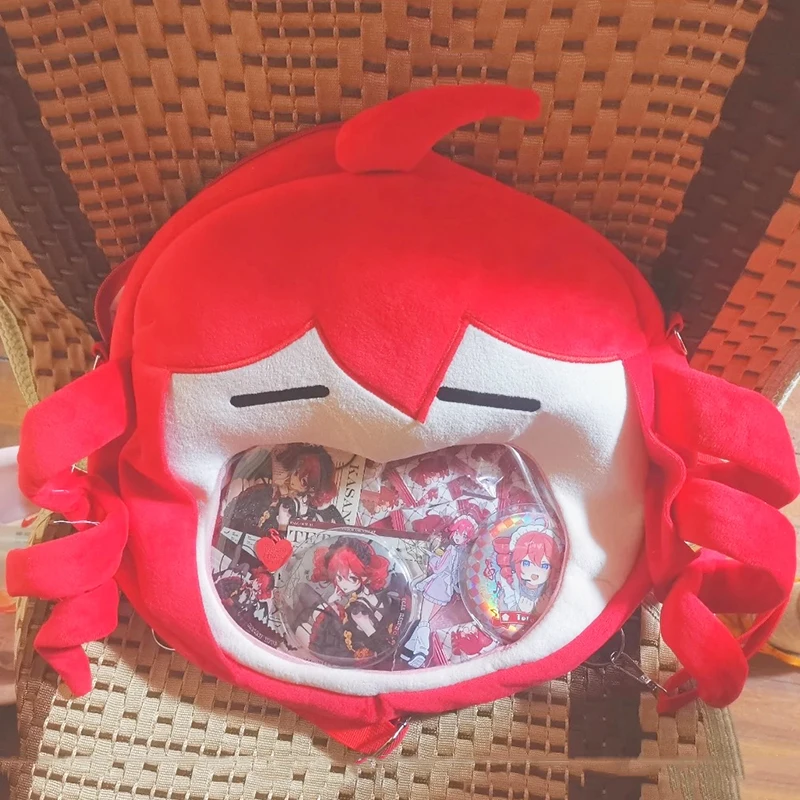 

Cartoon Kasane Teto Plush Backpack Anime Cosplay Transparent Zipper Big Mouth Messenger Shoulder Bag DIY Cute Gift for Kids Fans