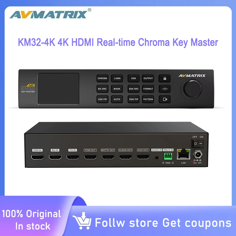 AVMATRIX KM32-4K 4K HDMI en tiempo Real Chroma Key Master Video Switcher One-Touch Smart Keying Control de plataforma Dual compatible con DSK y PIP
