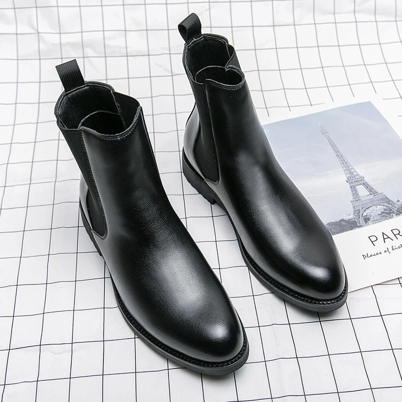 British Style Chelsea Boots Men Mid Calf Dress Shoes Business Formal Ankle Boots Antumn Bota Masculina Split Leather Shoes