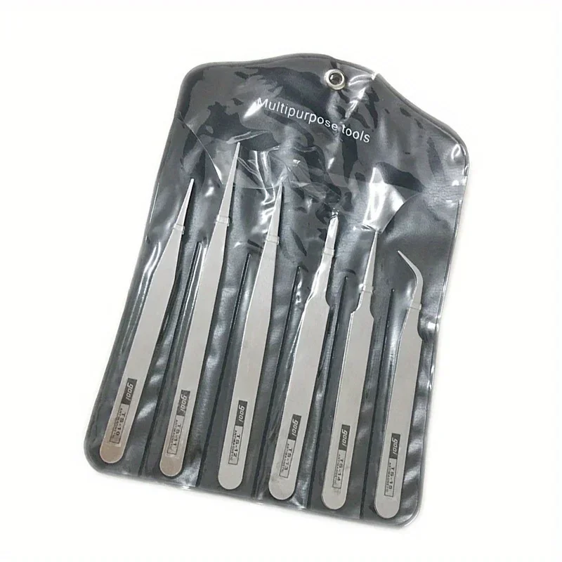 6-Piece Stainless Steel Tweezers Set – TS-15 Succulent Plant DIY Tools, Elbow & Gooi Tweezers for Precision Work