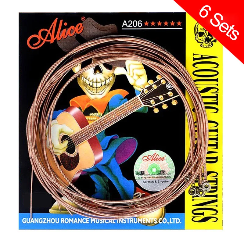 

6 Sets Acoustic Guitar Strings Alice 206 Guitar Strings Phosphor Bronze Coated Stainless Steel Guitar Strings