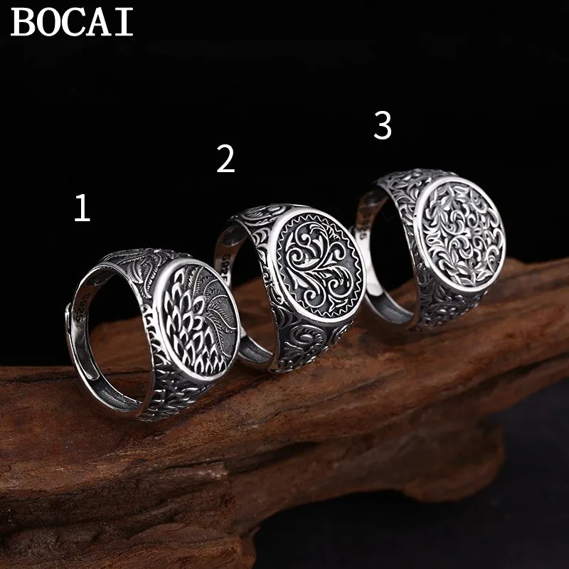 BOCAI New S925 Sterling Silver Ring for Men Women Antique Eternal Rattan Pattern Open Ring Charms Fine Choie Jewelry Wholesale