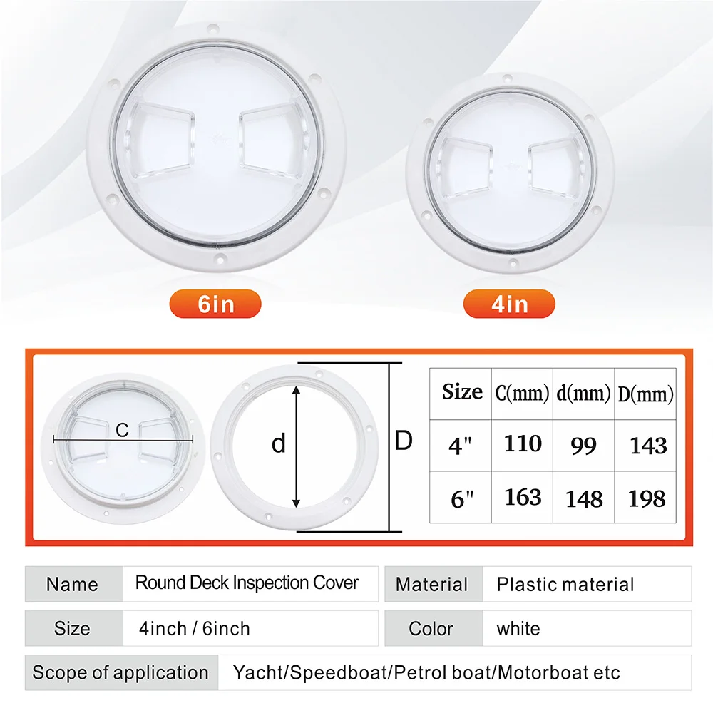 New Arrival Round Deck Plate Marine Access Boat Inspection Hatch Cover Plate Cut Out ABS Plastic Anti-corrosive Boat Deck Hatch