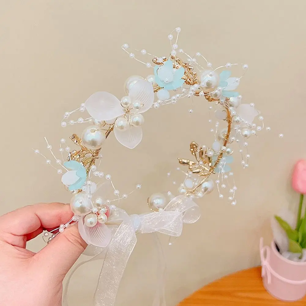 Pearl Cloth Butterfly Headdress Photography Props Hair Hoop Korean Style Headband Girl Flower Crown Children Wreath