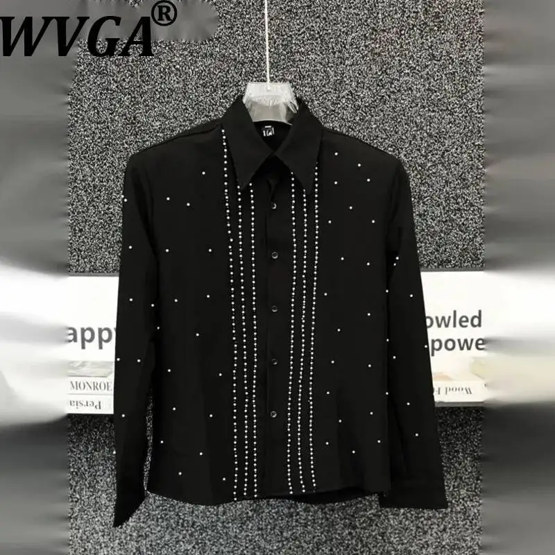 

WVGA Spring New Man High-end Light-luxury Heavy Pearl-decorated Long Sleeve Shirt Niche Chic Casual Shoulder Pads Top Ins W23141