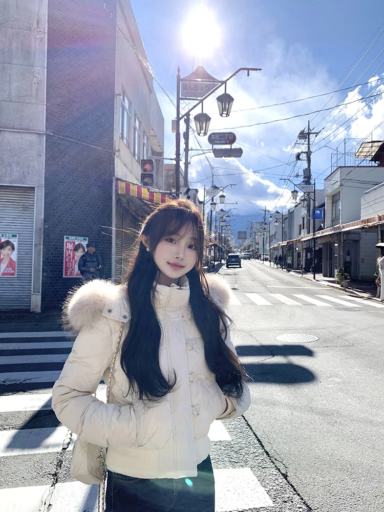 

Early Dr POKEMENG Fiona 90 New National Stand White Du down Inner Fur Collar Hooded Jaet Sweet Sle Slim Fit Long ...