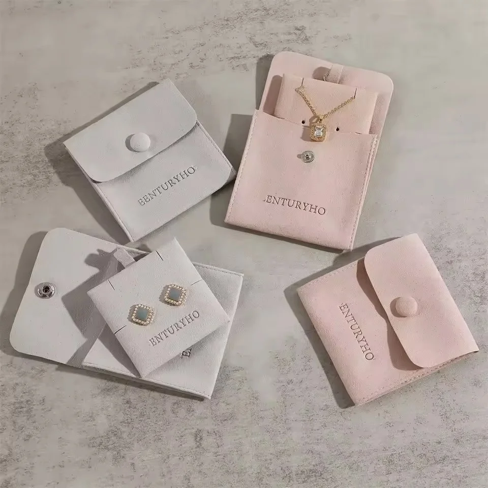 

50pcs Custom Jewelry Bags with Button Pouch with Insert Card Logo Printed on Side Small Earrings Necklace Packaging Bags Wholesa