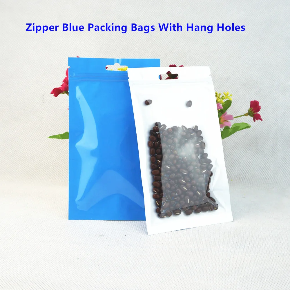 

100pcs Blue BOPP Pearl Film Ziplock Bags With Front Clear, Pearlized-film Plastic Zipper Pouch, Battery / Phone Case Package-bag