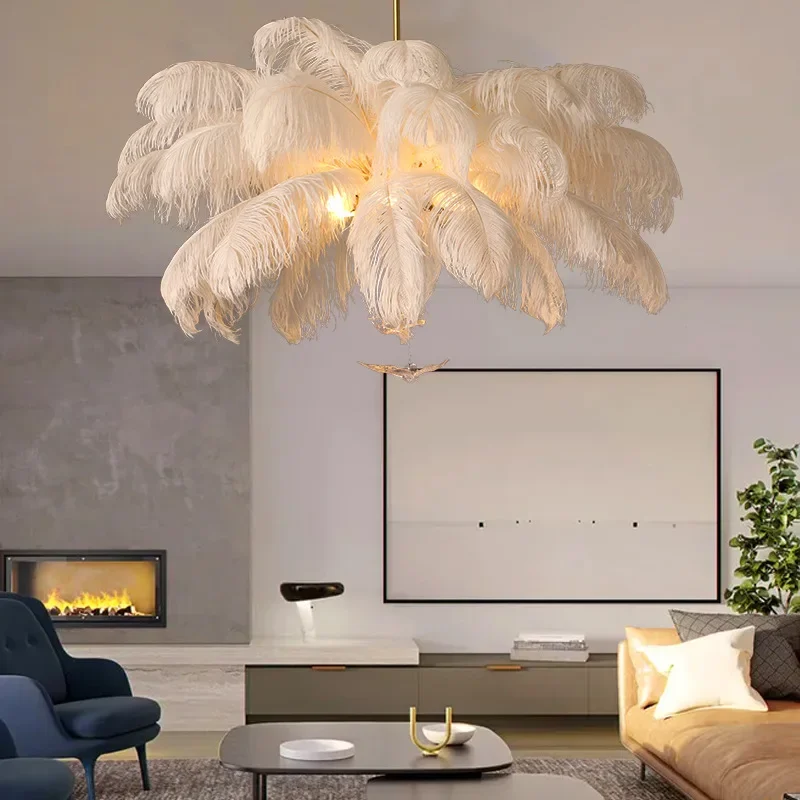 Nordic White Ostrich Feather Pendant Light Modern Led Chandelier Lights for Living Dining Room Children\'s Decor Hanghing Lamp