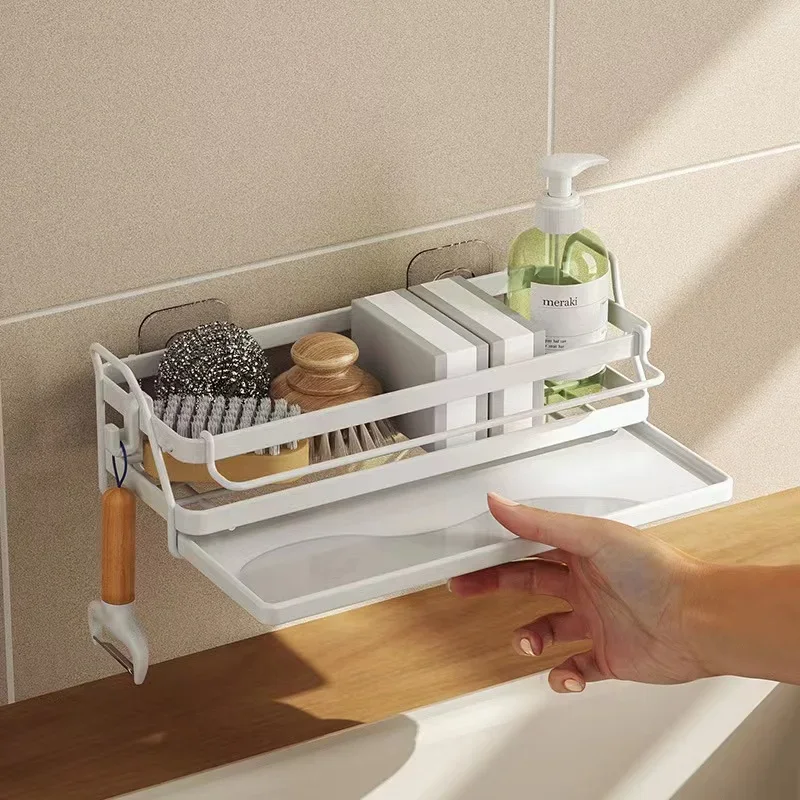 

Kitchen Hanging Storage Rack Shelf Towel Sponge Drain Organizer Alumimum Sink Drain Rack Basket Bathroom Shampoo Towel Holder