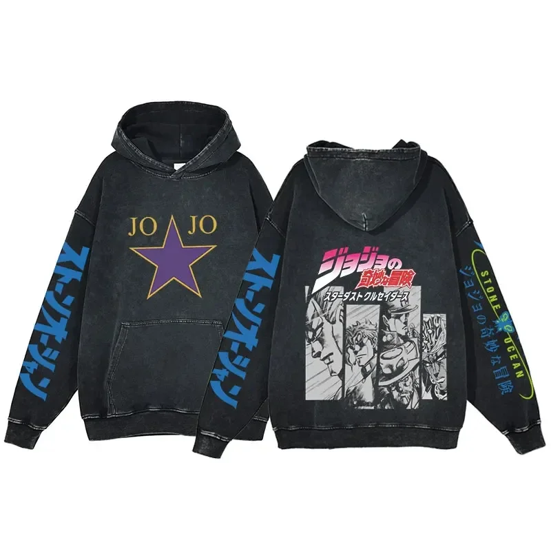 أنيمي هوديس للرجال النساء خمر حمض غسل البلوز القمم مقنعين البلوز مع جيب الكنغر عادية Harajuku الشارع الشهير #2