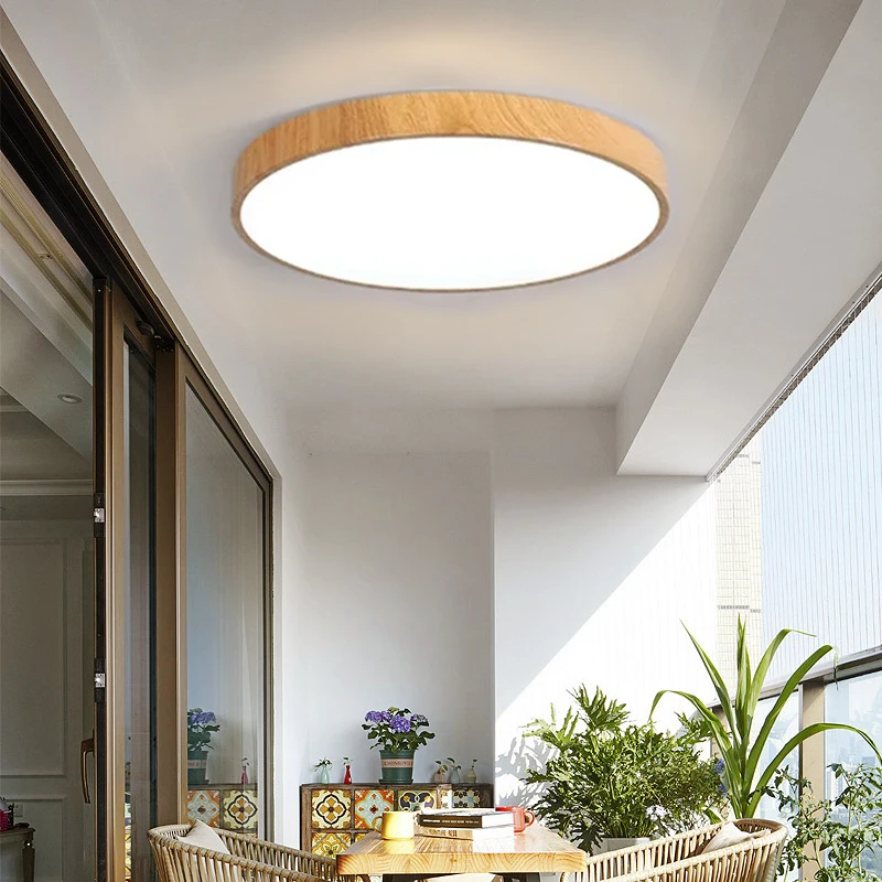 

DAMIASMIL Nordic Round LED Ceiling Light Wood Color Ceiling Lamp for Living Room Bedroom Study Balcony Corridor Decor Lighting