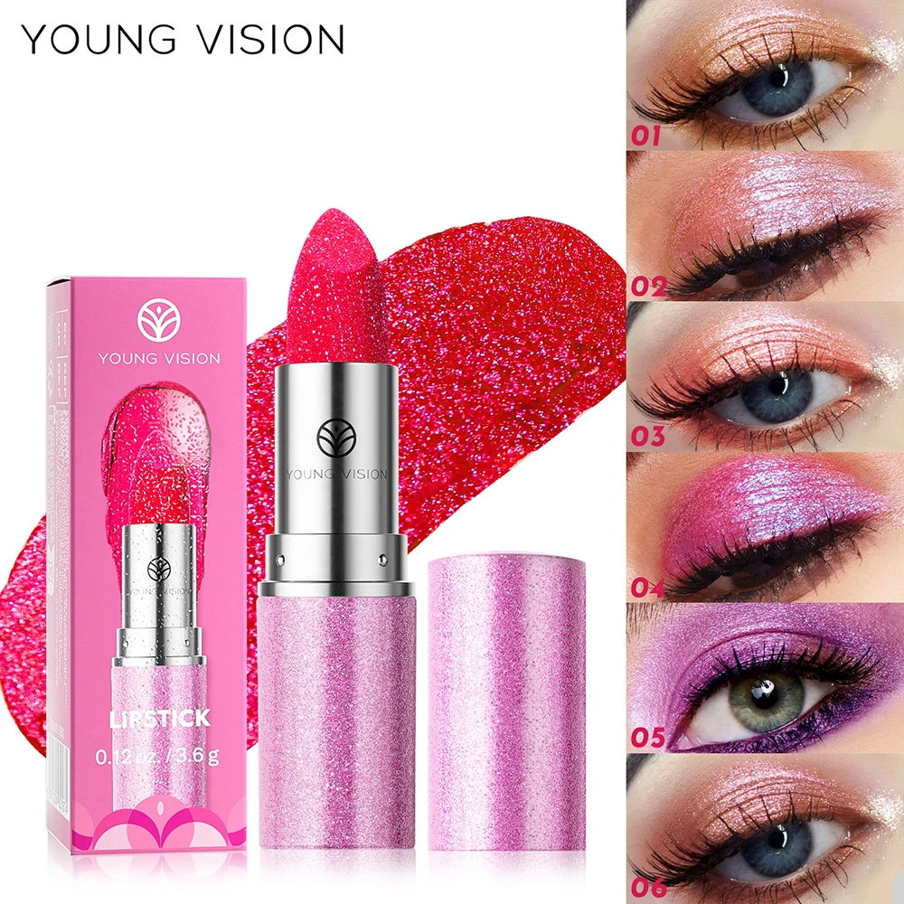 YOUNG VISION 6 パール光沢のあるシマー リップスティックとアイシャドウ、長持ちし、色あせせず、温かみのある変化するリップスティック。
