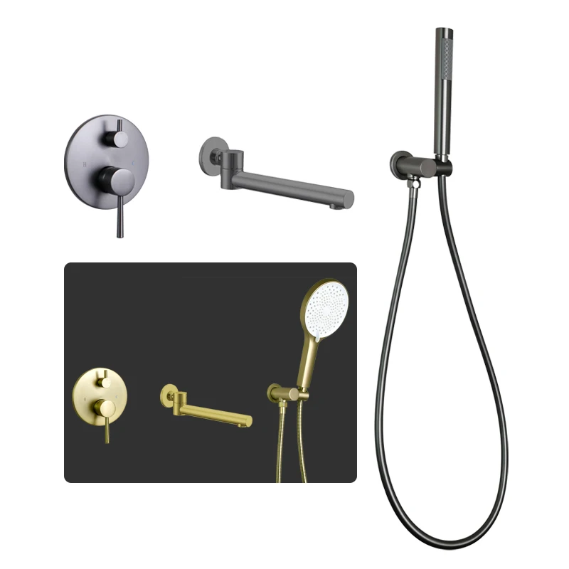 Brushed Gold Round 8Inch Stainless Steel Top Shower Set Brass Bath Spout Angel Adjustable Brass Valve Black Chrome Metal Grey