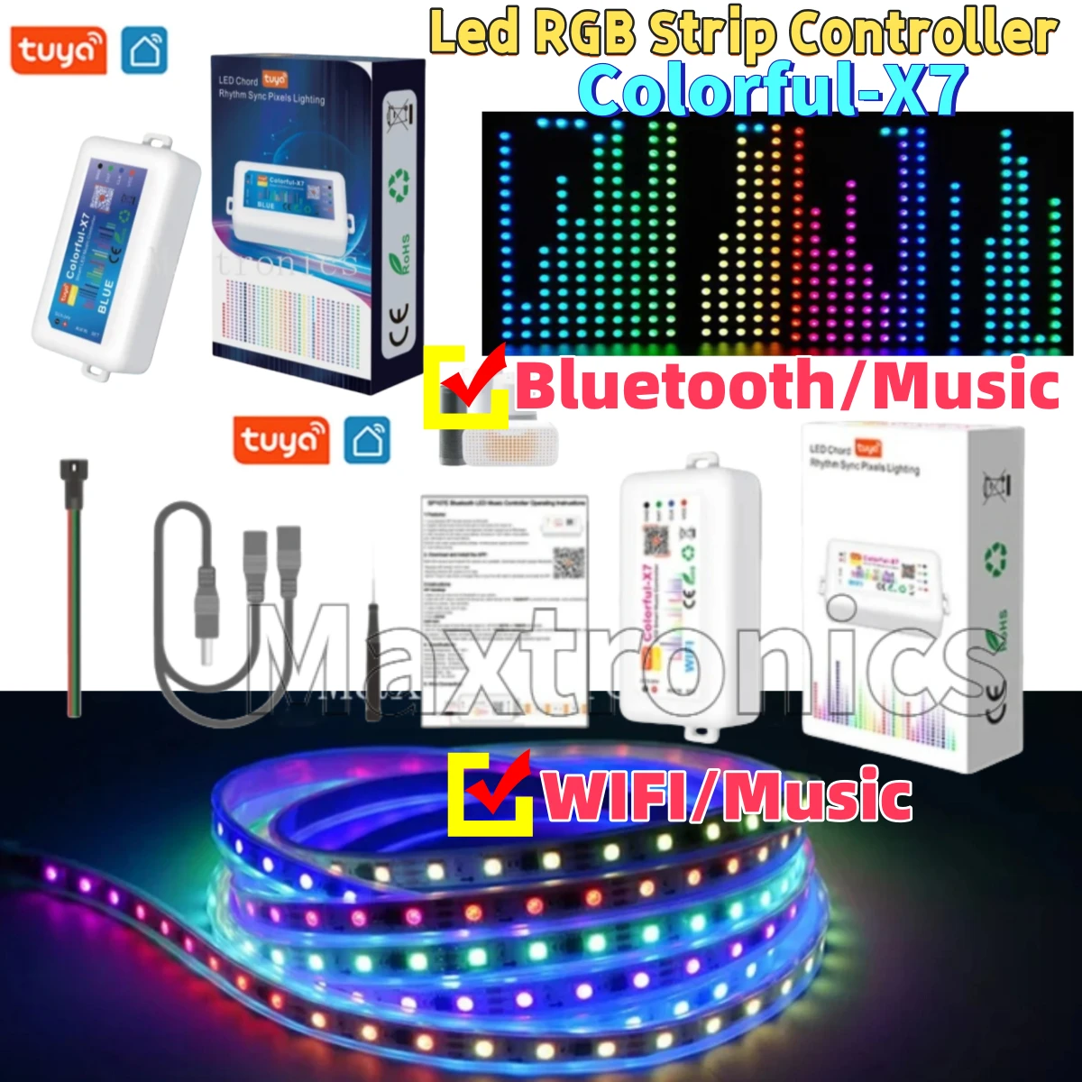 HOt Colorful-X7 TUYA Wifi/ BT Music Led RGB Strip Controller DC5-24V Smart App Control For WS2812B WS2811 SK6812 LED Strip Lamp