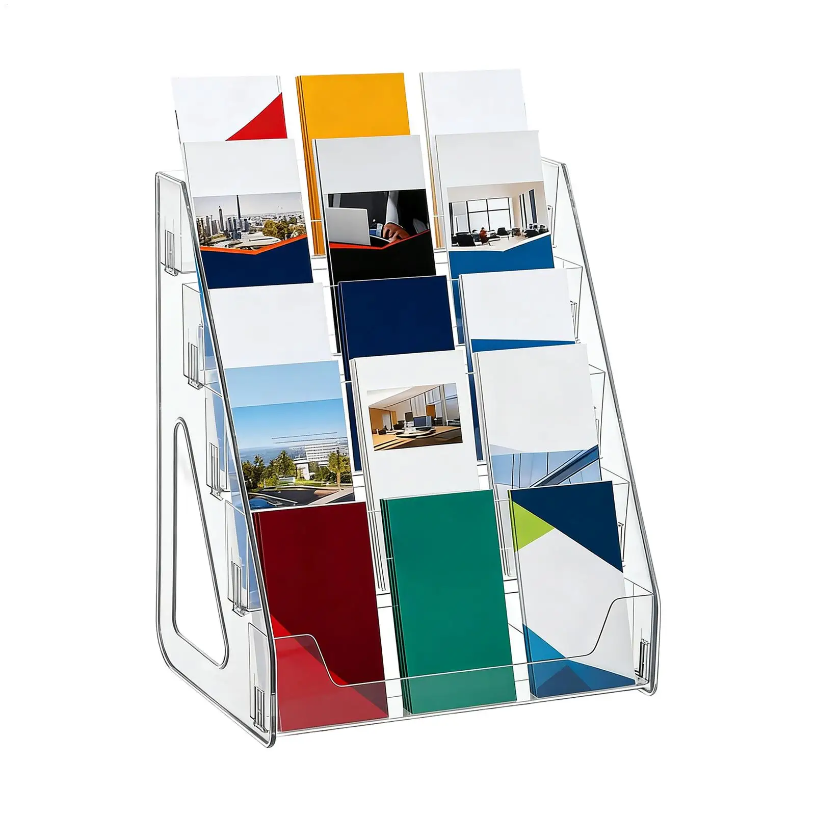 Brochure Display Stand 5-Tier Tabletop Literature Display Rack Sticker Catalog Display Stand for Office School Hotel Restaurant