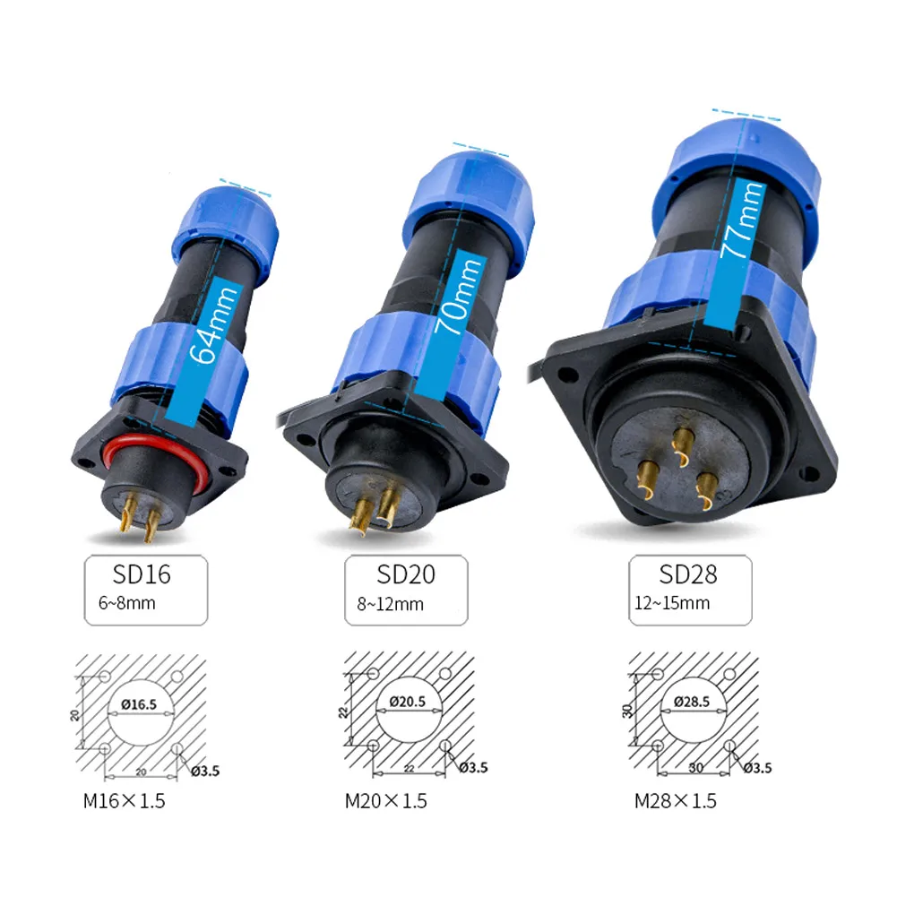 ขั้วต่อ IP68สี่เหลี่ยมขั้วต่อ IP68กันน้ำสีฟ้าสีดำมี2 9แกนสำหรับอุปกรณ์เครื่องจักรกลและไฟ LED