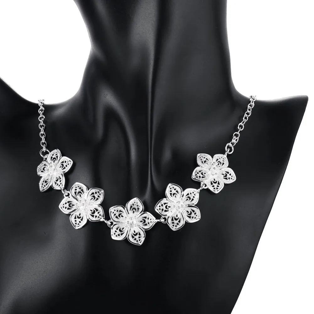 Mode Charms 925 Sterling Silber Schmuck sets edlen Blumen halskette armbänder ohrringe für frauen Weihnachten Geschenke Party hochzeit