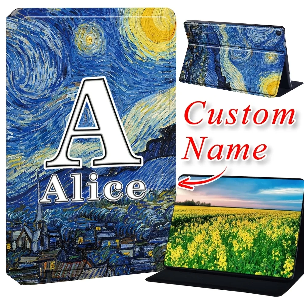 Custom Name Case for Fire HD 10 (9th/7th/5th Gen, 2019/2017/2015) Stand PU Leather Tablet Cover Case, Protective Shell Sleeve