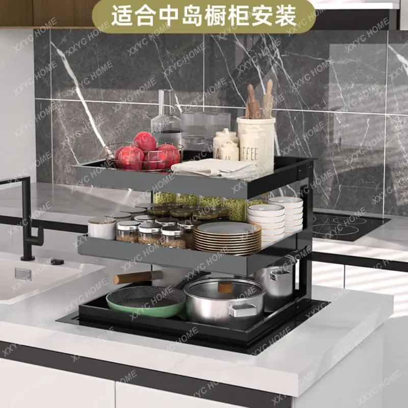 

Electric Lifting Basket Kitchen Cabinet Middle Island Table Lifting Seasoning Basket