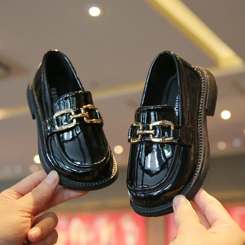 Children PU Leather Shoes metal buckle Little Girls Casual Shoes Kids Mary Jane non-slip pea-shoe Boy British Style Loafer Shoes