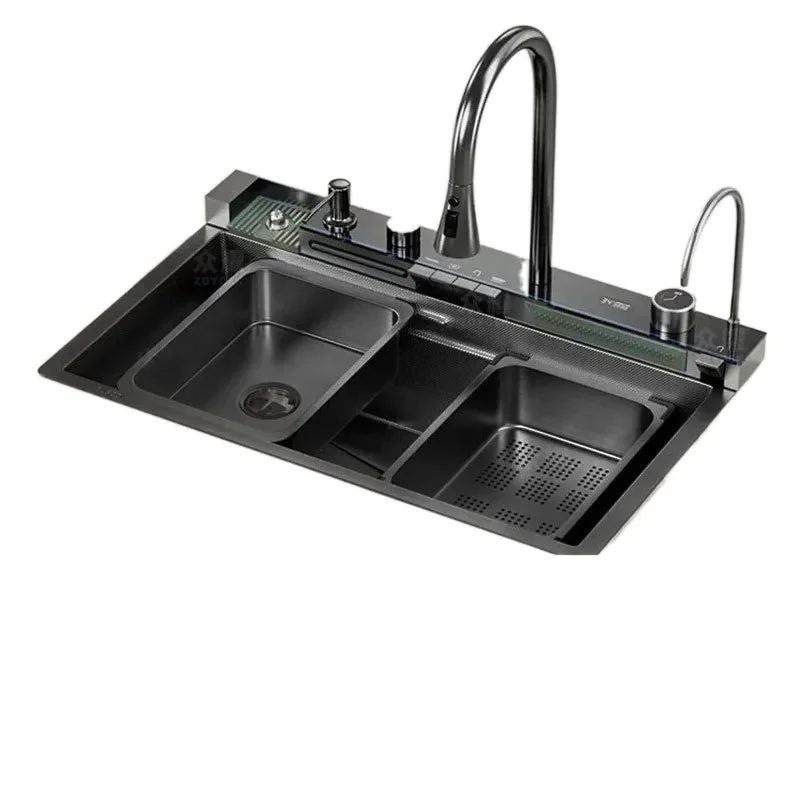 Thickened kitchen digital display whale flying rain large single waterfall nano honeycomb vegetable washing stainless steel