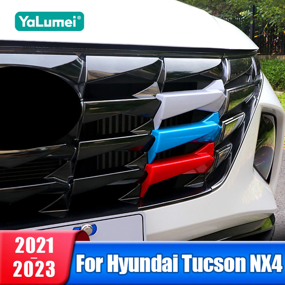 

3D Car Front Grilles Trim Strips Cover Stickers For Hyundai Tucson NX4 2021 2022 2023 Hybrid N Line Accessories