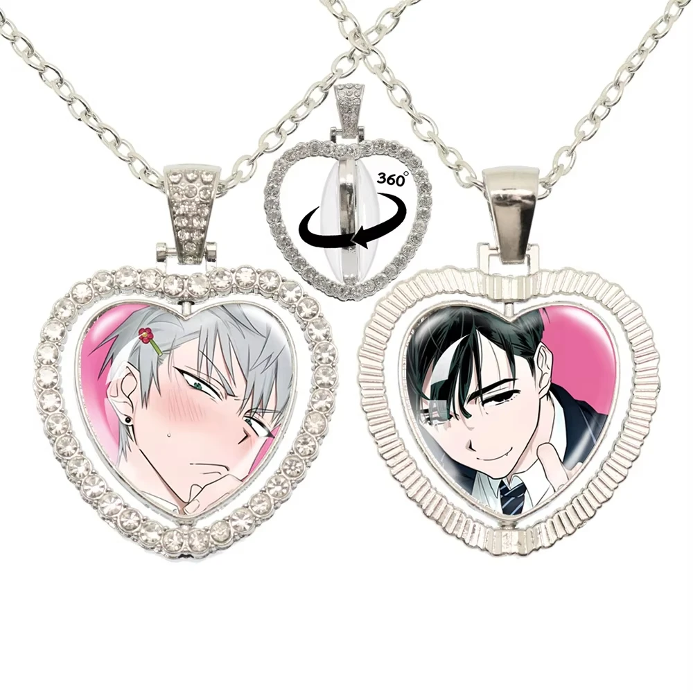 ALIEN STAGE Mizi Sua Till Ivan Hyuna Luka Double Sided Rotating Peach Heart Pendant Necklace Charm Jewelry Fans Couples Gifts