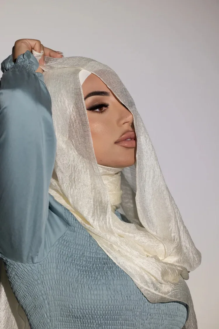 Big Size Linen Scarf Hijab Silk Hijabs Solid Color Pearl Light Beige Beach Scarf Sun Protection Head Scarves Headwraps for Women