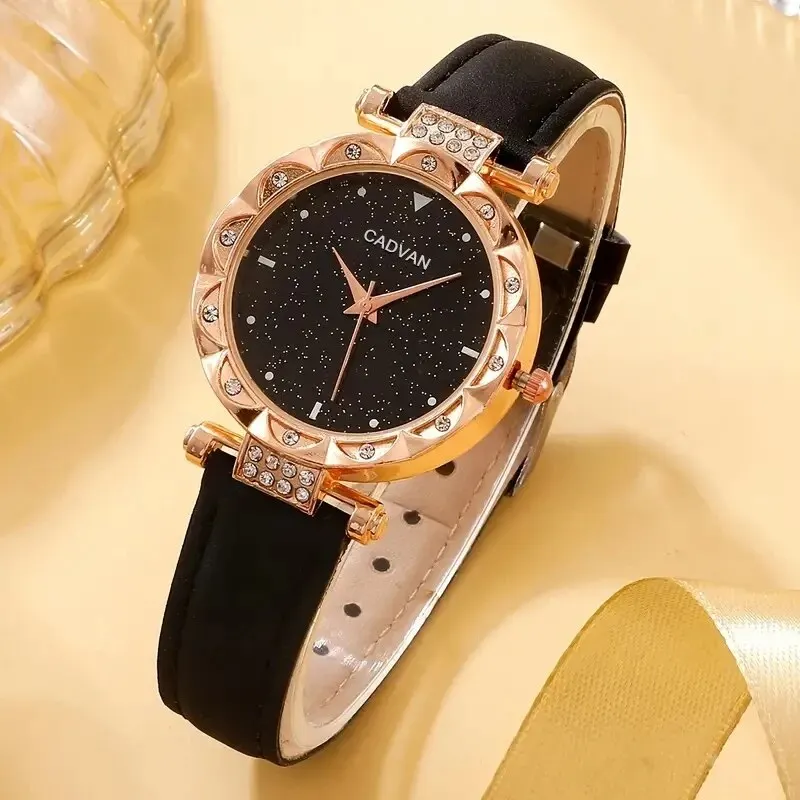 New Watch Women Fashion Casual Leather Belt Watches Simple Ladies Starry Sky Round Dial Quartz Wristwatches Dress Clock