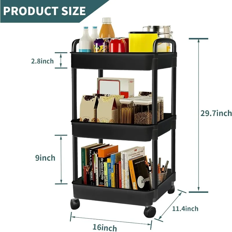 Rolling Cart, Plastic Diaper Cart Organizer with Wheels, Roller Cart for Diapers, Baby Nursery, Kitchen, Bathroom,