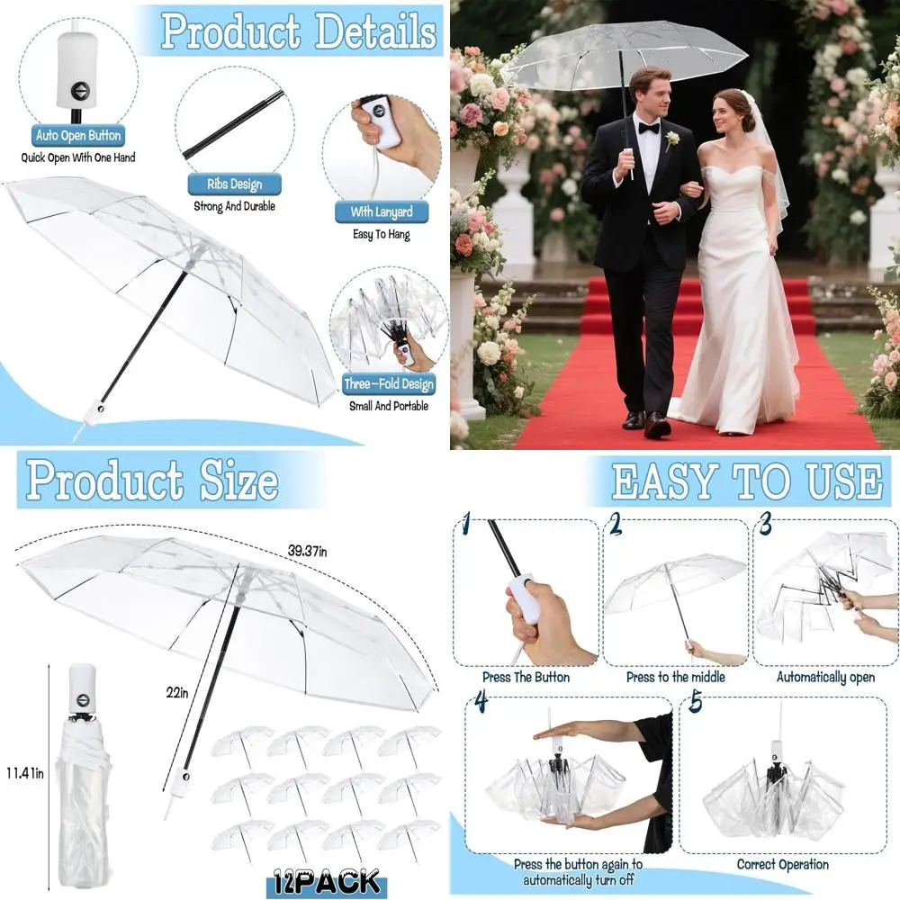 

40 Automatic Open Clear Bubble Umbrella, 12-Pack for Weddings, Parties, Graduations & Outdoor Occasions