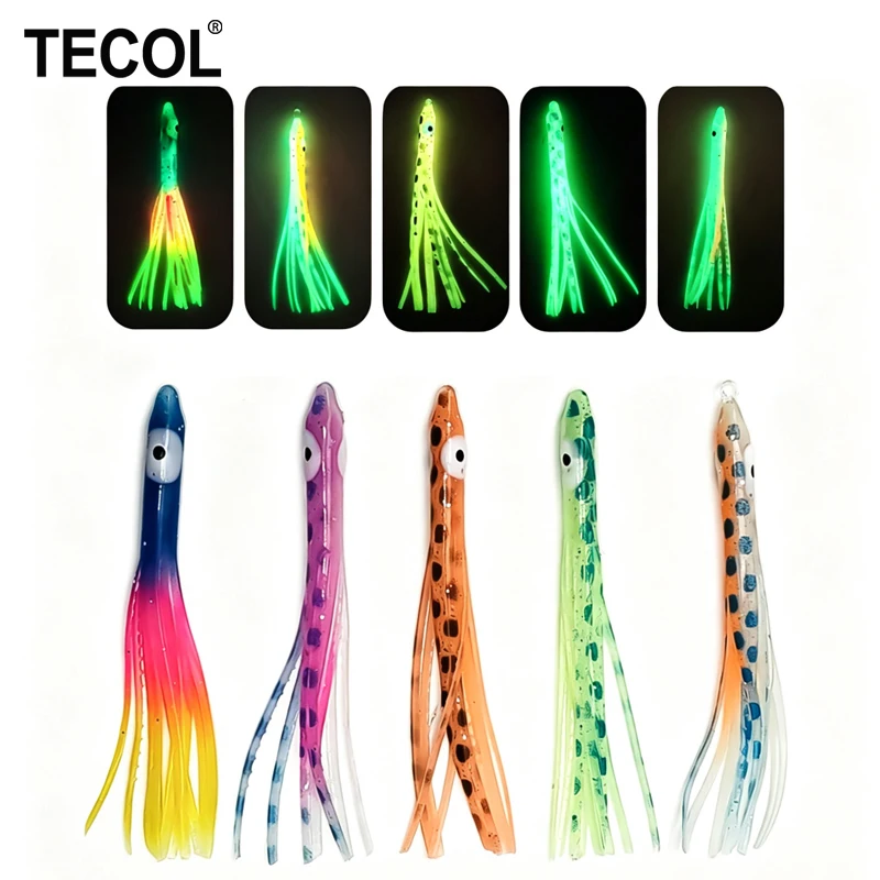 TECOL 10PCS 7.5CM Luminous Octopus Lure Tairaba Jig Replacement Soft Bait Squid Skirt For Ribbonfish Bream Snapper Madi Lure