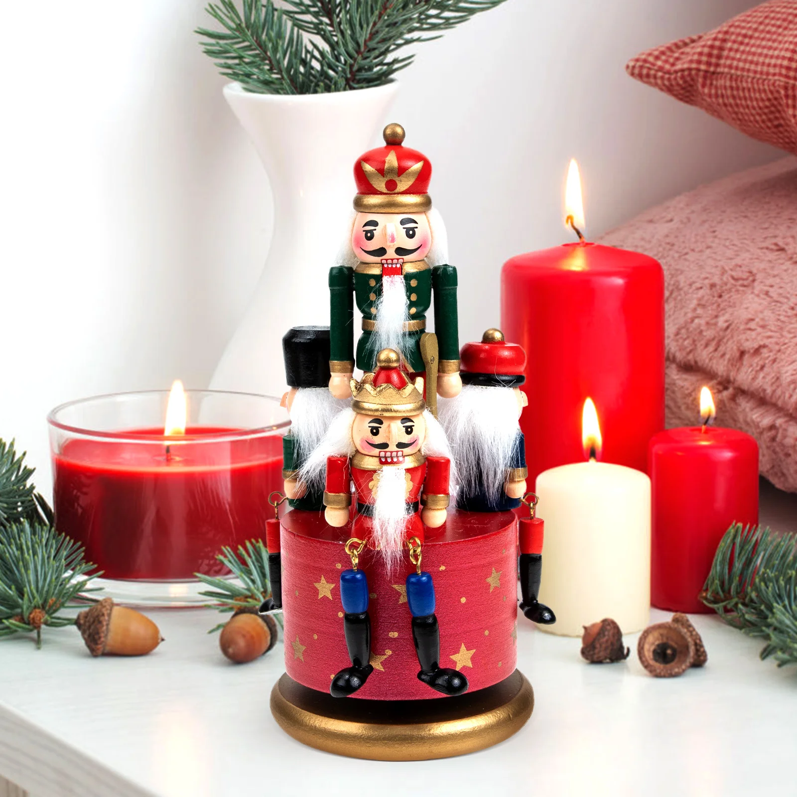 

Wooden Nutcracker H Painted Xmas Style Rotating Musical Box Rotating Musical Desktop Desktop Adorns Adorn Home Decor Gift