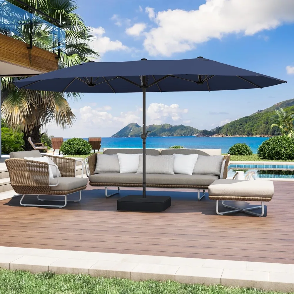 

15FT Large Patio Umbrella, with Base Included, Outdoor Deck Standing Umbrella, with Crank Handle, Double-Side Rectangular Pool
