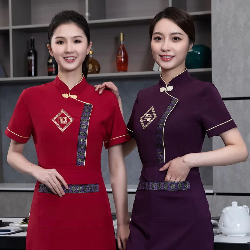 Restaurant Waiter Workwear Women's Summer Chinese Style Hotel Catering Hot Pot Restaurant Restaurant Tea House Short Sleeve Clot