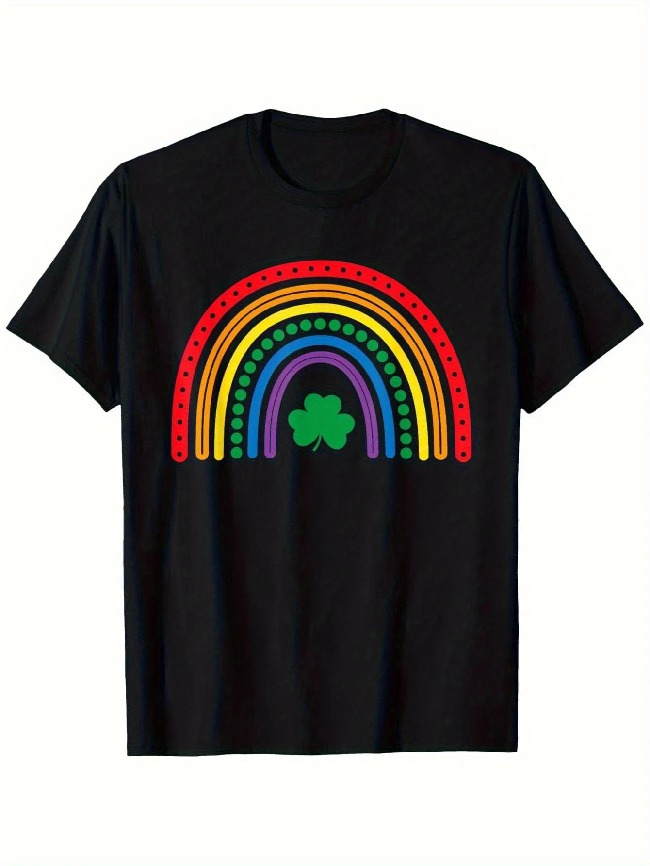 

St Patricks Day Rainbow Clover Graphic Cotton T-Shirt Men Casual Short Sleeve Festive Tee