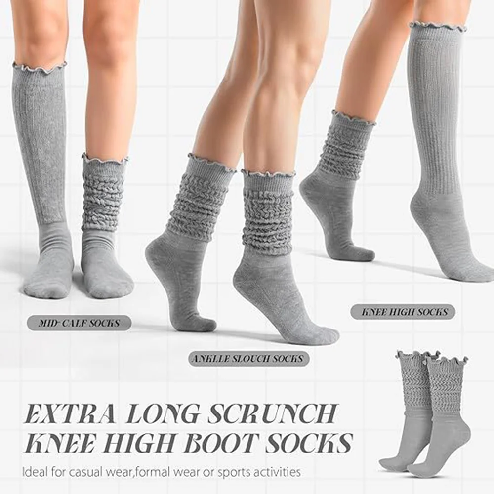 Retro Frilly Scrunch Socks for Women 3 Pairs Soft Natural Cotton Ruffle Edge Slouchy Calf Boot Socks All Day Comfort Casual Sock