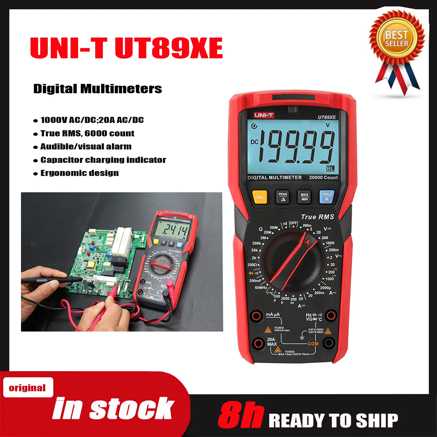 UNI-T UT89XE Digital Multimeter Professional Tester True RMS Manual Range DC AC Voltmeter Ammeter Capacitor Temperature Meter.