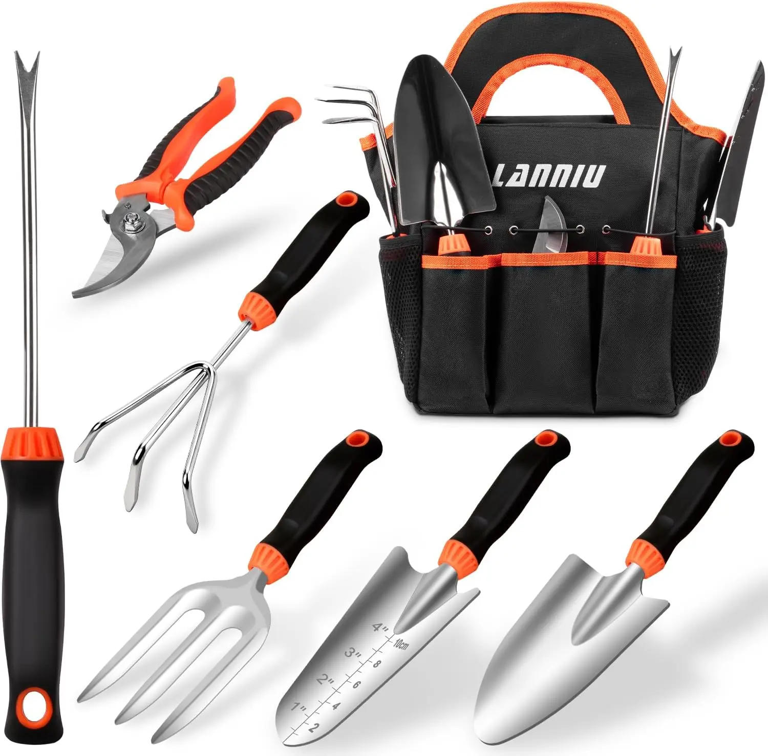 

7-Piece Heavy Duty Stainless Steel Gardening Tools with Floral Tote Bag, Non-Slip Grip, Ideal Gift for Women